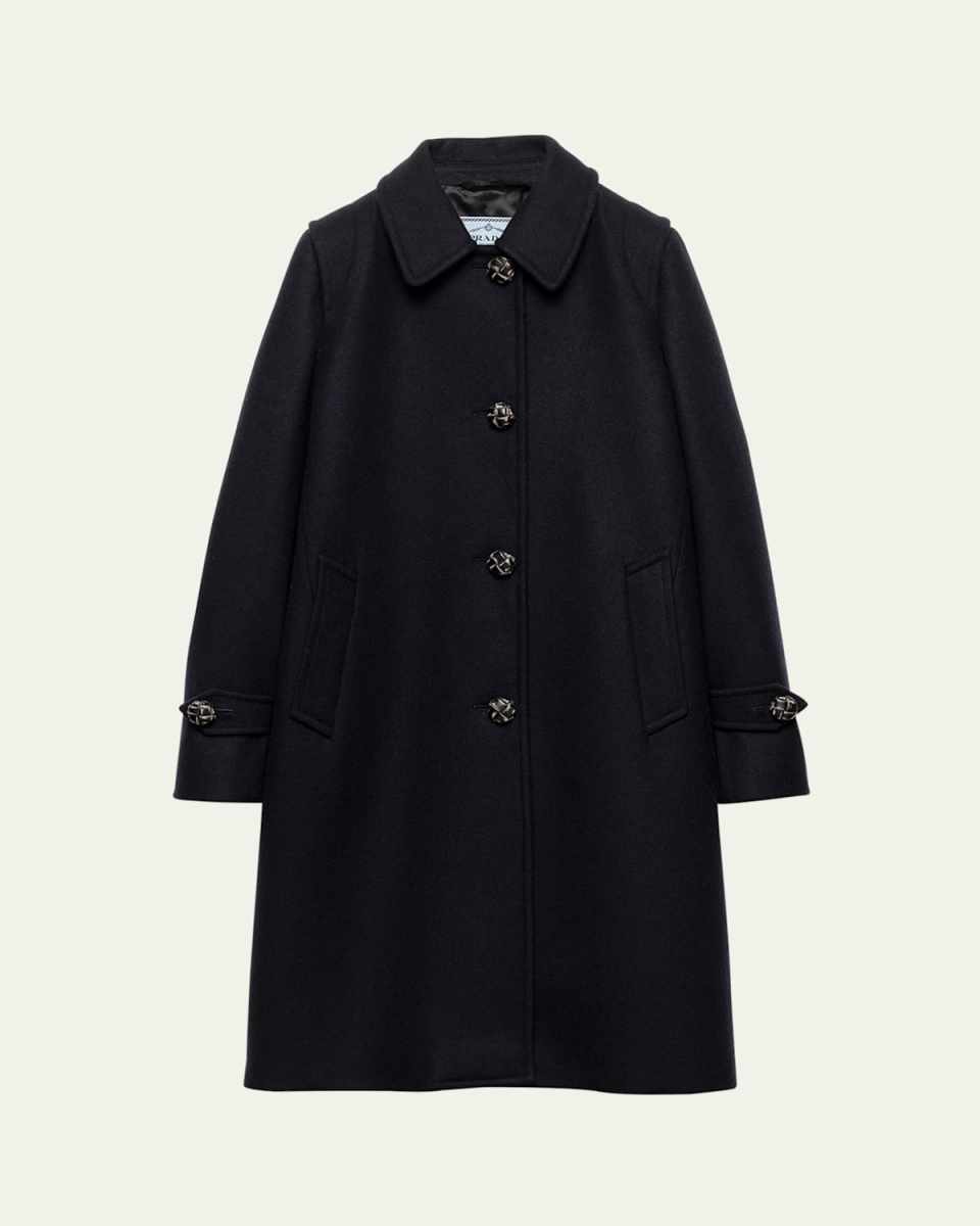 Loden Leather-Button SIngle-Breasted Wool Coat